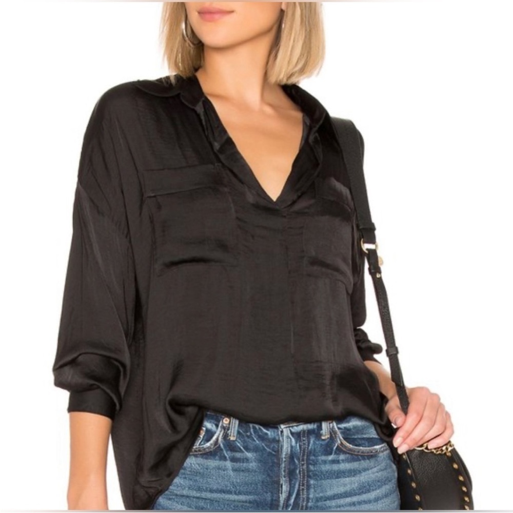 Free People Black Silky Blouse